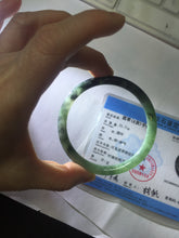 Load image into Gallery viewer, 56mm Certified Type A 100% Natural dark green/black/blue with black floating flowers(Wuji) slim round cut Jadeite bangle PD112-6915