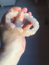 Load image into Gallery viewer, 60mm 100% natural light pink orange white Quartzite (Shetaicui jade) carved flowers bangle SY110