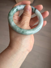 Load image into Gallery viewer, 55.8mm certified 100% natural Type A light green white purple with green floating flowers round cut jadeite jade bangle BS94-6610