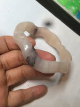 Load image into Gallery viewer, 56mm 100% natural light Pink/black Quartzite (Shetaicui jade) 3D carved Bow knot and wave bangle XY66