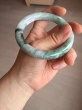 Load image into Gallery viewer, 55.8mm certified 100% natural Type A light green white purple with green floating flowers round cut jadeite jade bangle BS94-6610