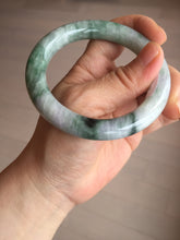 Load image into Gallery viewer, 55.8mm certified 100% natural Type A light green white purple with green floating flowers round cut jadeite jade bangle BS94-6610