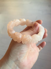 Load image into Gallery viewer, 60mm 100% natural light pink orange white Quartzite (Shetaicui jade) carved flowers bangle SY110