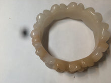 Load image into Gallery viewer, 56.7mm 100% natural light yellow/white Quartzite (Shetaicui jade) carved galsang flower(格桑花) bangle XY68