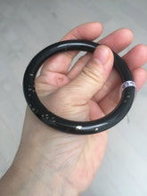 Load image into Gallery viewer, 58.5mm 100% Natural dark green/black meteorite Stellar Night sky round cut nephrite bangle HF105-8794