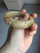 Load image into Gallery viewer, 55.5mm 100% natural yellow orange purple carved flowers Quartzite (Shetaicui jade) bangle SY104