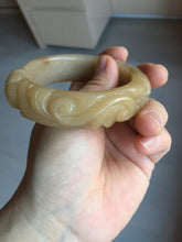 Load image into Gallery viewer, 55.5mm 100% natural yellow orange purple carved flowers Quartzite (Shetaicui jade) bangle SY104