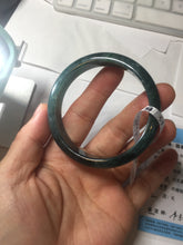 Load image into Gallery viewer, 55.5mm Certified Type A 100% Natural deep sea green/blue/gray/white Guatemala Jadeite bangle PC35-8521