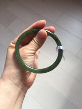 Load image into Gallery viewer, 62mm certified 100% Natural dark green black (碧玉) slim round cut nephrite Jade bangle HT108-0138