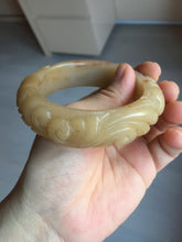 Load image into Gallery viewer, 55.5mm 100% natural yellow orange purple carved flowers Quartzite (Shetaicui jade) bangle SY104