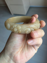 Load image into Gallery viewer, 55.5mm 100% natural yellow orange purple carved flowers Quartzite (Shetaicui jade) bangle SY104