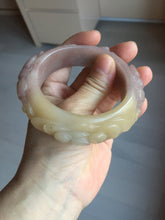 Load image into Gallery viewer, 55mm 100% natural pink yellow carved Peony and money jars Quartzite (Shetaicui jade) bangle SY103