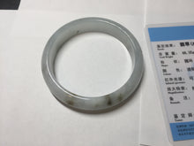 Load image into Gallery viewer, 57.7mm certificated Type A 100% Natural icy watery light green/white with dark green floating flowers Jadeite Jade bangle AD103-5251