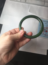 Load image into Gallery viewer, 61.5mm certified 100% Natural dark green black (碧玉) round cut nephrite Jade bangle HT105-1579