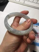 Load image into Gallery viewer, 57.7mm certificated Type A 100% Natural icy watery light green/white with dark green floating flowers Jadeite Jade bangle AD103-5251