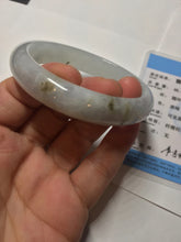 Load image into Gallery viewer, 57.7mm certificated Type A 100% Natural icy watery light green/white with dark green floating flowers Jadeite Jade bangle AD103-5251