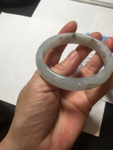 Load image into Gallery viewer, 57.7mm certificated Type A 100% Natural icy watery light green/white with dark green floating flowers Jadeite Jade bangle AD103-5251