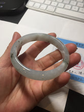 Load image into Gallery viewer, 57.7mm certificated Type A 100% Natural icy watery light green/white with dark green floating flowers Jadeite Jade bangle AD103-5251
