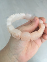 Load image into Gallery viewer, 60mm 100% natural light pink orange white Quartzite (Shetaicui jade) carved flowers bangle SY110