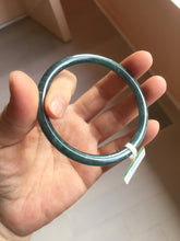 Load image into Gallery viewer, 58.8mm Certified Type A 100% Natural dark green/blue/gray with flying snow Guatemala slim round cut Jadeite bangle PA152-8823
