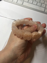 Load image into Gallery viewer, 60mm 100% natural light pink orange white Quartzite (Shetaicui jade) carved flowers bangle SY110