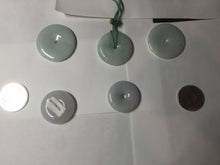 Load image into Gallery viewer, 25-33mm Type A 100% Natural light green white Jadeite Jade Safety Guardian Button donuts Pendant group PC107