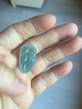 Load image into Gallery viewer, 100% natural type A icy watery light green blue gray Guatemala jadeite leaf pendant BP184-1