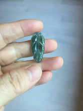 Load image into Gallery viewer, 100% natural type A icy watery dark green blue gray black Guatemala jadeite leaf pendant BP184-4