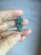 Load image into Gallery viewer, 100% natural type A icy watery dark green blue gray black Guatemala jadeite leaf pendant BP184-4