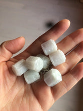 Load image into Gallery viewer, 100% natural type A light green/white/purple Buddhist six-character Great Bright Mantra(六字箴言) hexagonal prism jadeite jade bead group W106