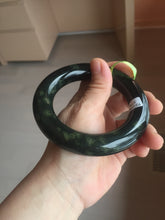 Load image into Gallery viewer, 58.2mm Certified 100% Natural dark green with light green fern frost chubby round cut nephrite Jade bangle HT101-0795