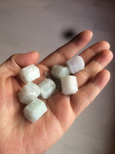 Load image into Gallery viewer, 100% natural type A light green/white/purple Buddhist six-character Great Bright Mantra(六字箴言) hexagonal prism jadeite jade bead group W106