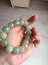 Load image into Gallery viewer, 14x13.2mm 100% Natural light green/brown vintage style nephrite Jade bead bracelet HE89