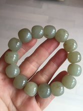 Load image into Gallery viewer, 14x13.2mm 100% Natural light green/brown vintage style nephrite Jade bead bracelet HE89