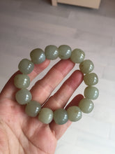 Load image into Gallery viewer, 14x13.2mm 100% Natural light green/brown vintage style nephrite Jade bead bracelet HE89