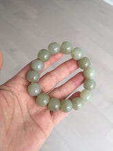 Load image into Gallery viewer, 14x13.2mm 100% Natural light green/brown vintage style nephrite Jade bead bracelet HE89