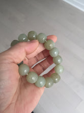 Load image into Gallery viewer, 14x13.2mm 100% Natural light green/brown vintage style nephrite Jade bead bracelet HE89