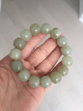 Load image into Gallery viewer, 14x13.2mm 100% Natural light green/brown vintage style nephrite Jade bead bracelet HE89