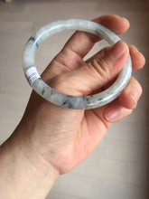 Load image into Gallery viewer, 58.5mm certificated Type A 100% Natural icy watery light green/white with dark green floating flowers Chinese ink painting round cut Jadeite Jade bangle PB126-7352