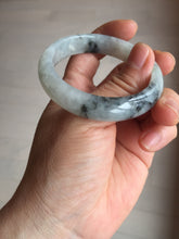 Load image into Gallery viewer, 51.5mm certificated Type A 100% Natural icy watery light green/white with dark green floating flowers chinese ink painting oval Jadeite Jade bangle PB125-7411