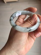 Load image into Gallery viewer, 51.5mm certificated Type A 100% Natural icy watery light green/white with dark green floating flowers chinese ink painting oval Jadeite Jade bangle PB125-7411