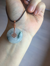 Load image into Gallery viewer, 23.8mm Type A 100% Natural icy watery white with green floating flowers Jadeite Safety Guardian Button donuts pendant BP186