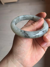 Load image into Gallery viewer, 56mm certificated Type A 100% Natural icy watery light green/white with dark green floating flowers chinese ink painting Jadeite Jade bangle PB124-7427