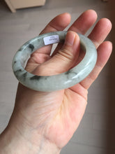 Load image into Gallery viewer, 56mm certificated Type A 100% Natural icy watery light green/white with dark green floating flowers chinese ink painting Jadeite Jade bangle PB124-7427