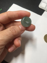 Load image into Gallery viewer, 18.4mm Type A 100% Natural oily dark green/gray Jadeite Jade Safety Guardian Button donuts Pendant PC110