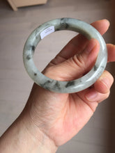 Load image into Gallery viewer, 56mm certificated Type A 100% Natural icy watery light green/white with dark green floating flowers chinese ink painting Jadeite Jade bangle PB124-7427