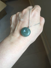 Load image into Gallery viewer, 18.4mm Type A 100% Natural oily dark green/gray Jadeite Jade Safety Guardian Button donuts Pendant PC110
