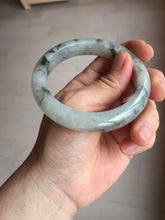 Load image into Gallery viewer, 56mm certificated Type A 100% Natural icy watery light green/white with dark green floating flowers chinese ink painting Jadeite Jade bangle PB124-7427