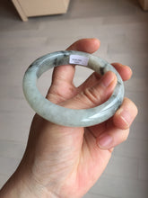 Load image into Gallery viewer, 56mm certificated Type A 100% Natural icy watery light green/white with dark green floating flowers chinese ink painting Jadeite Jade bangle PB124-7427