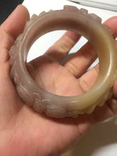Load image into Gallery viewer, 55mm 100% natural pink yellow carved Peony and money jars Quartzite (Shetaicui jade) bangle SY103